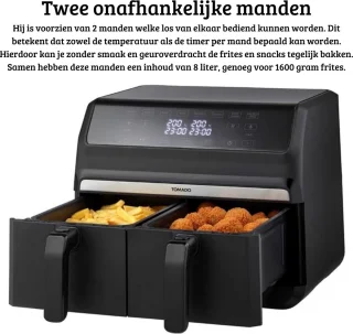 Duo Heteluchtfriteuse Luxe 2x4L Zwart 1700W