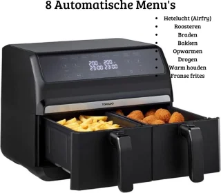 Duo Heteluchtfriteuse Luxe 2x4L Zwart 1700W