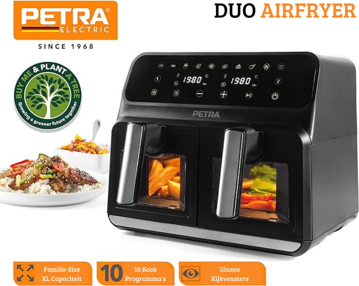 Duo Heteluchtfriteuse Luxe Dubbele Airfryer 7,6L Zwart