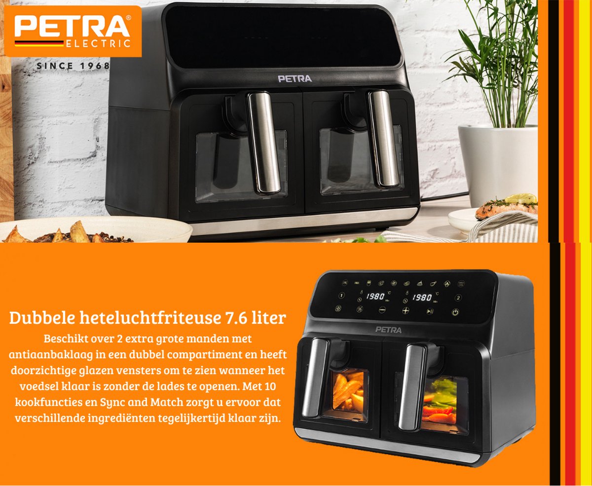 Duo Heteluchtfriteuse Luxe Dubbele Airfryer 7,6L Zwart