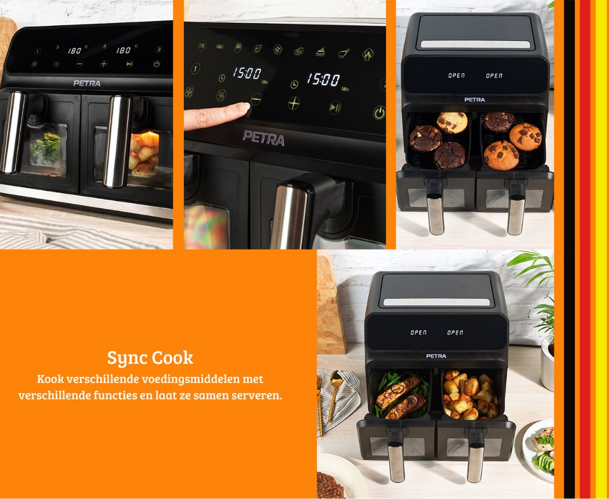 Duo Heteluchtfriteuse Luxe Dubbele Airfryer 7,6L Zwart