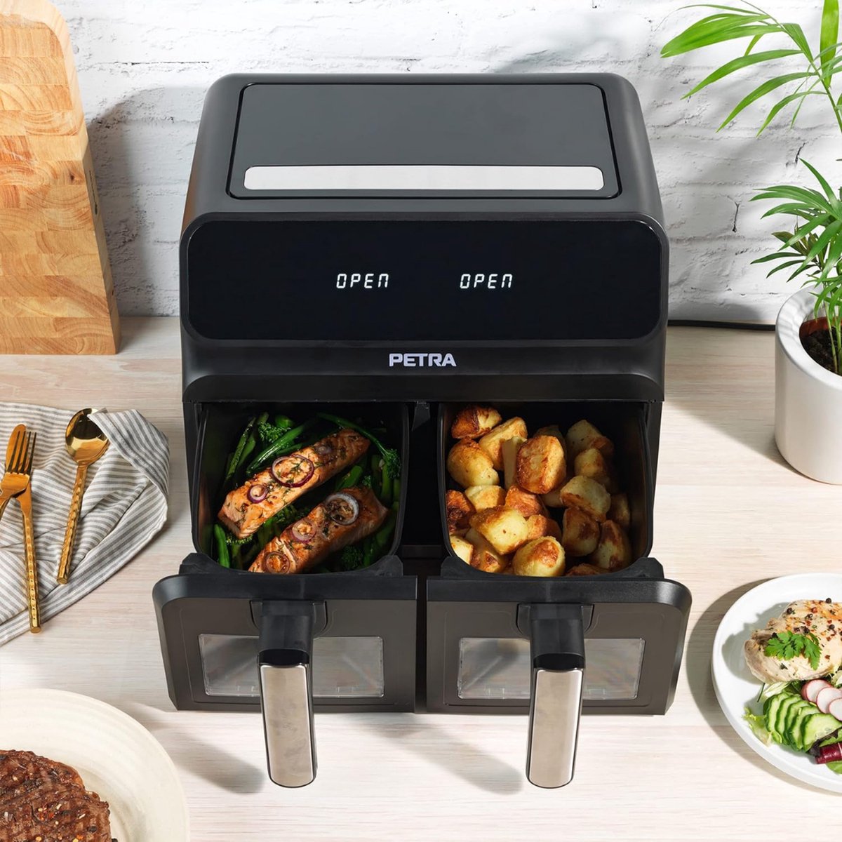 Duo Heteluchtfriteuse Luxe Dubbele Airfryer 7,6L Zwart