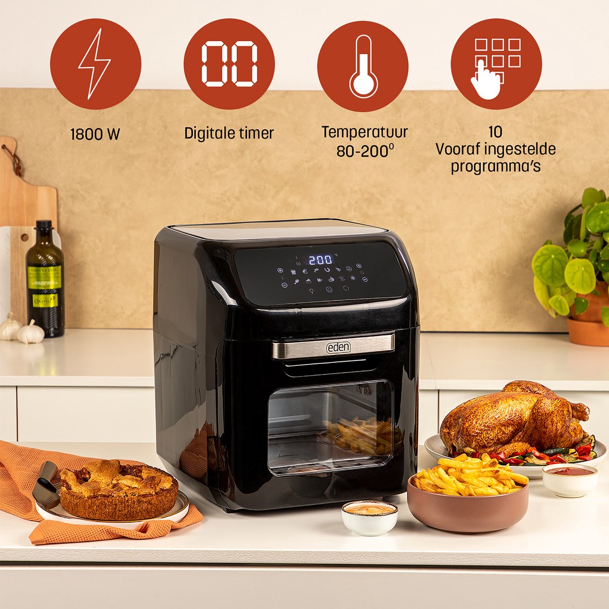 Eden ED-7017 Airfryer Oven 12L Zwart