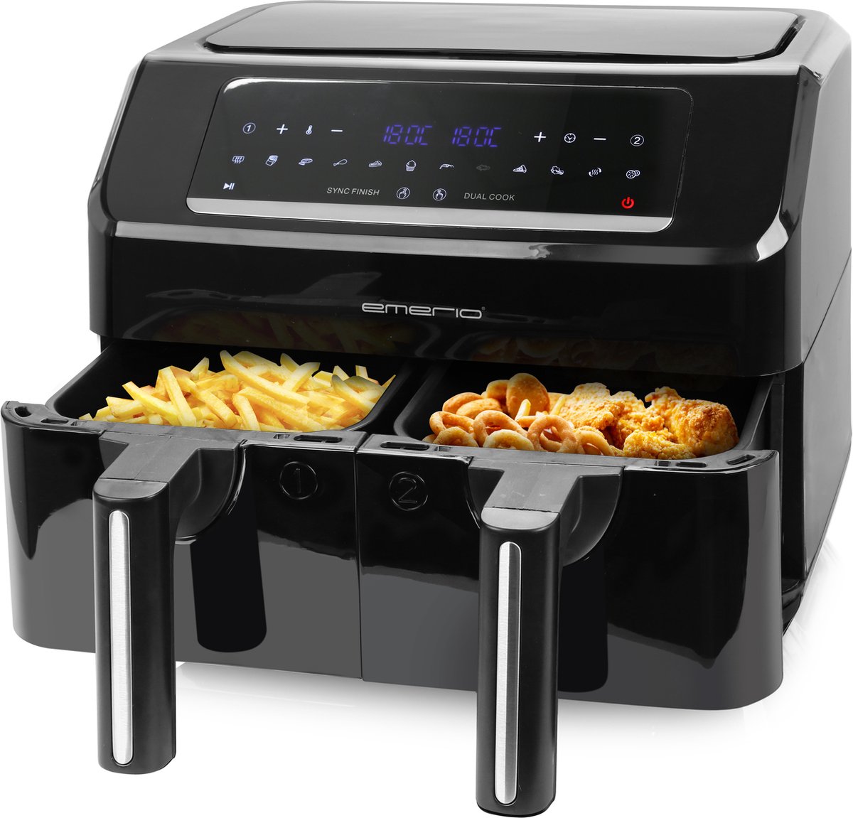 De Emerio AF-130376.1 dubbele digitale heteluchtfriteuse 2x3.6L in één oogopslag