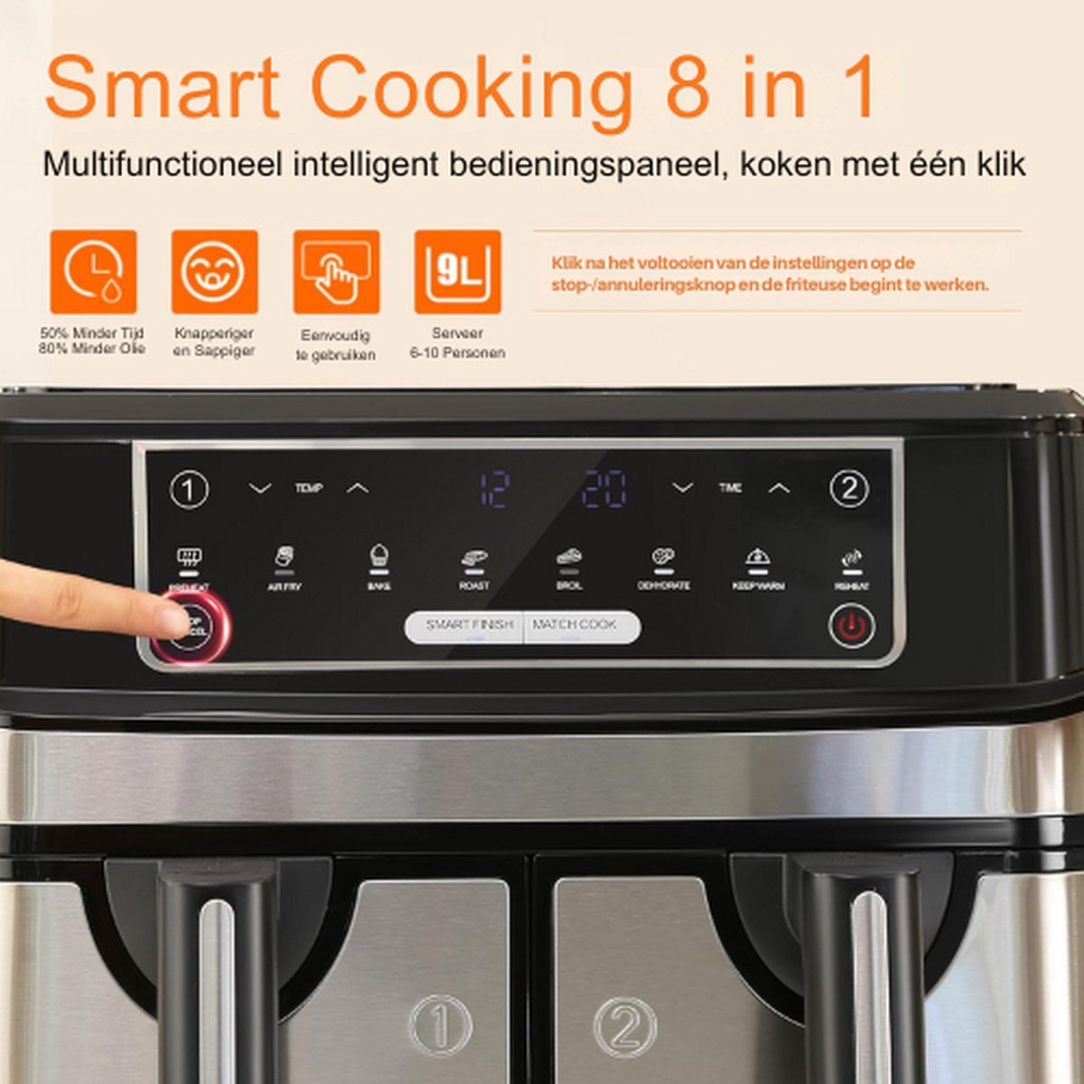 Emphsism 8in1 Dubbele Airfryer Deluxe 9L