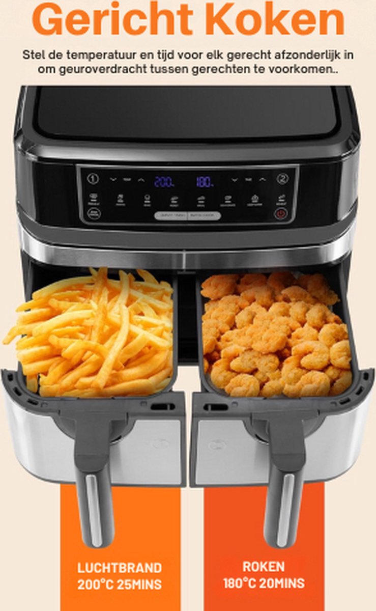 Emphsism 8in1 Dubbele Airfryer Deluxe 9L