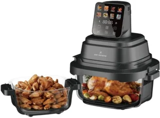 Glazen airfryer 1500W – Heteluchtfriteuse met twee glazen schalen, zwart