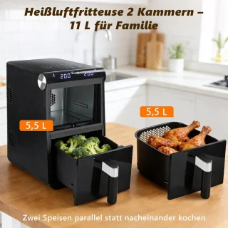 Glitzerlife Dual-Zone Dual-Chamber Heteluchtfriteuse 11L