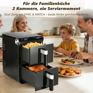 Glitzerlife Dual-Zone Dual-Chamber Heteluchtfriteuse 11L