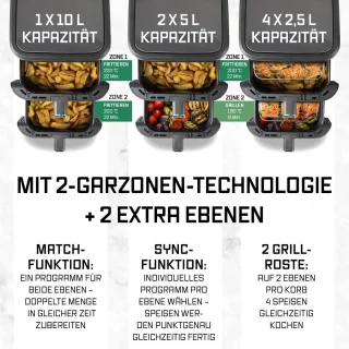 GOURMETmaxx FryUp Verticale Heteluchtfriteuse Dubbele Kamer 10L