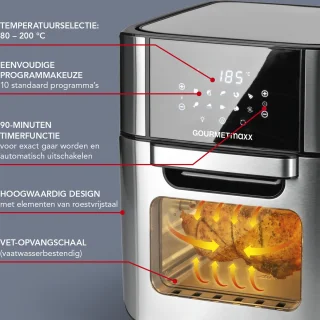 Gourmetmaxx Heteluchtfriteuse 12L Digitaal RVS XXL 1800W