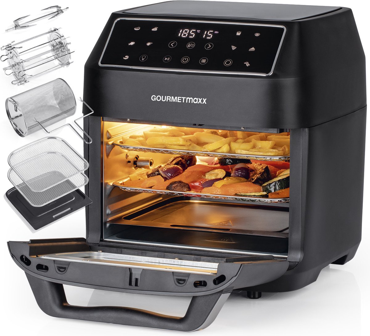 De GOURMETmaxx Heteluchtoven 12L Zwart in één oogopslag