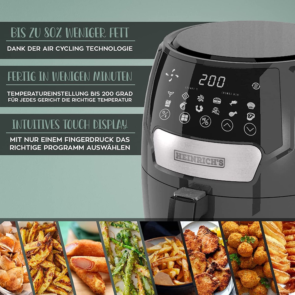Heinrichs HFR 8212 Airfryer 3.7L digitaal