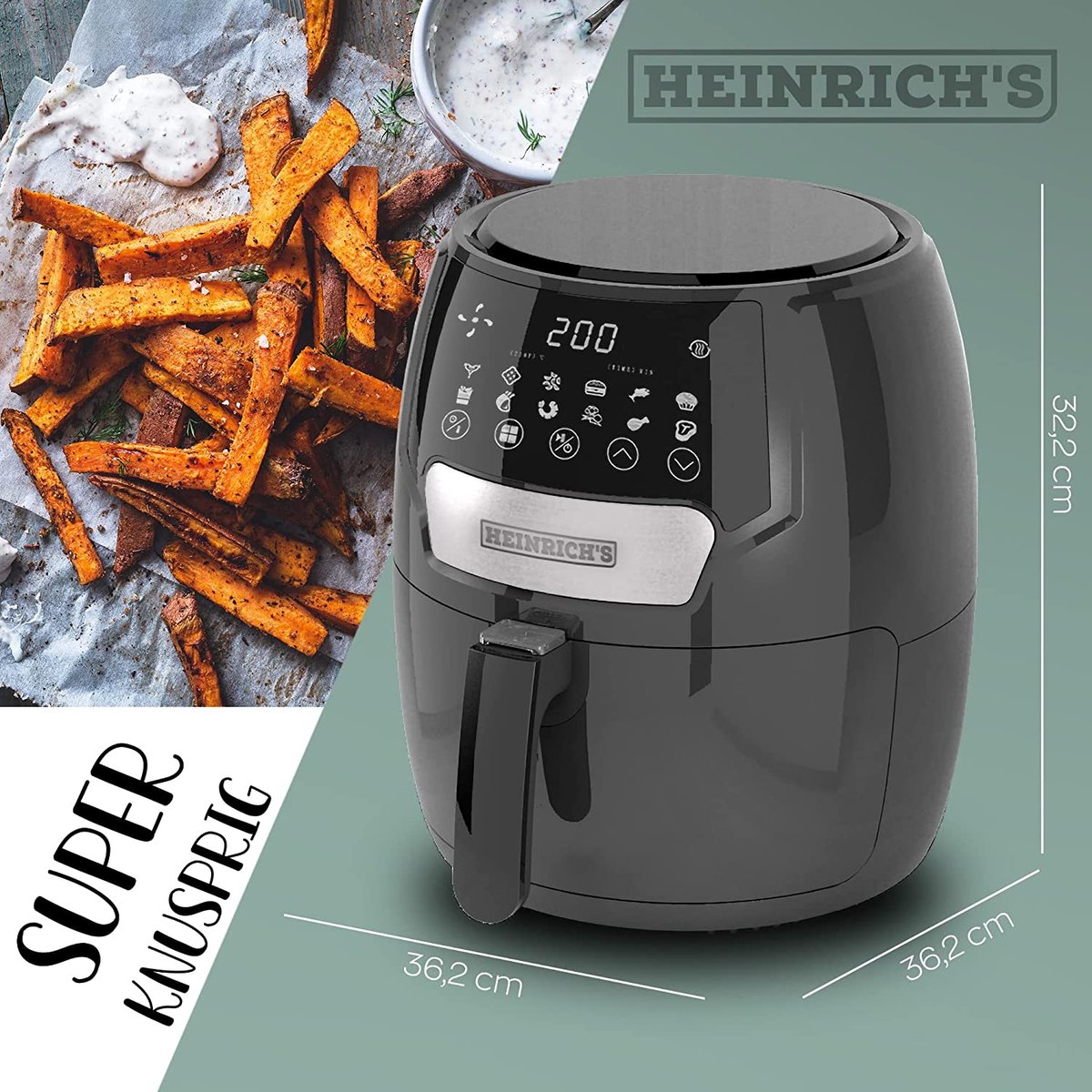 Heinrichs HFR 8212 Airfryer 3.7L digitaal