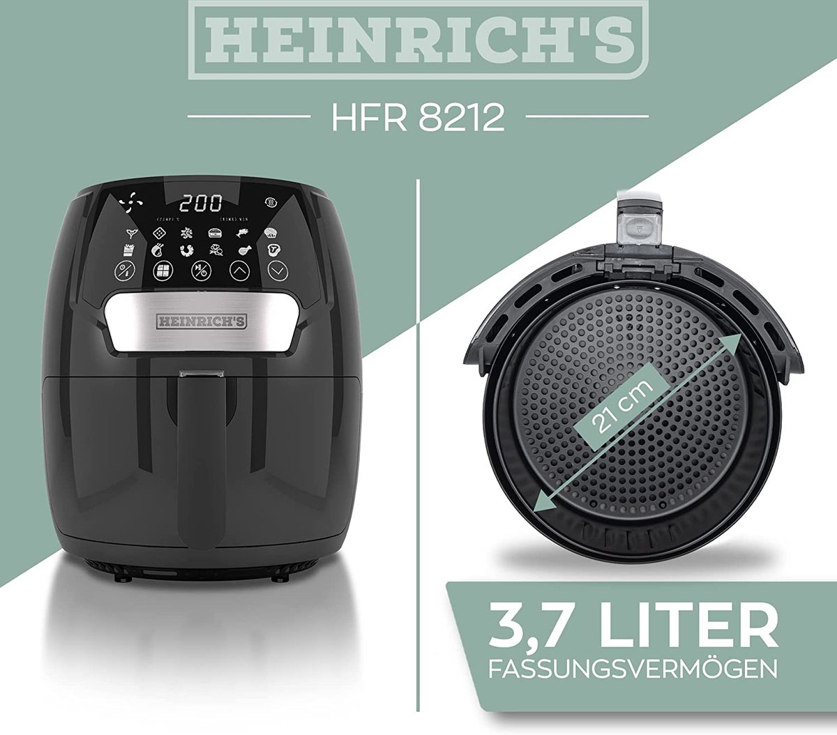 Heinrichs HFR 8212 Airfryer 3.7L digitaal