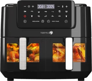 Hete lucht frituurpan airfryer dubbel 9 liter zwart