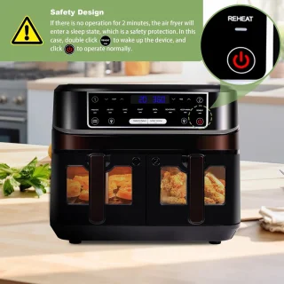Heteluchtfriteuse 10L Dubbel Lade 2000W Zwart