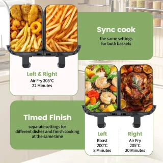 Heteluchtfriteuse 10L Dubbel Lade 2000W Zwart