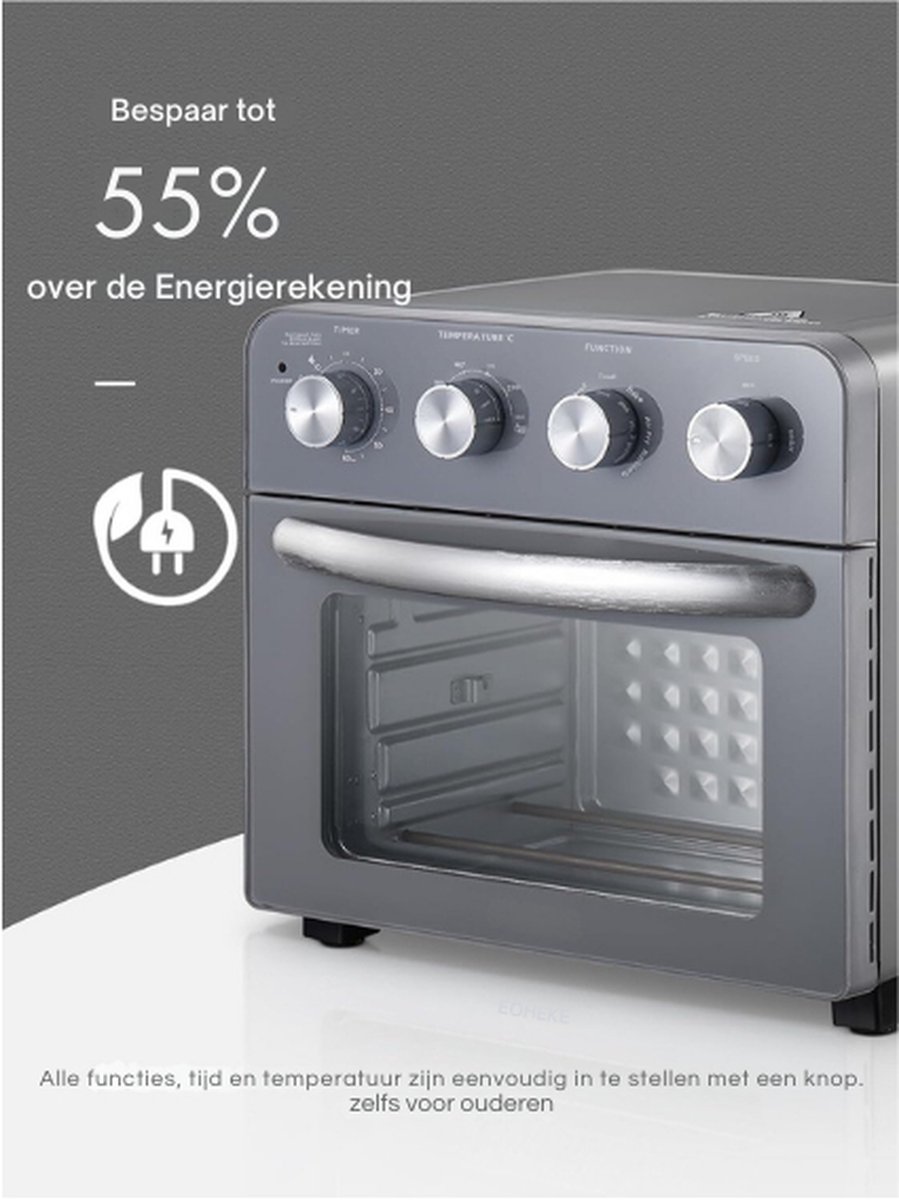 Heteluchtfriteuse 23L 1700W met Draaispies en Accessoires Grijs