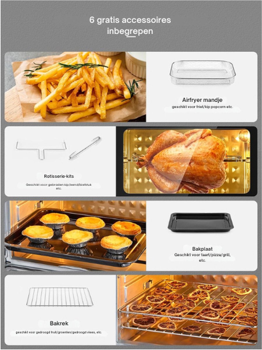 Heteluchtfriteuse 23L 1700W met Draaispies en Accessoires Grijs