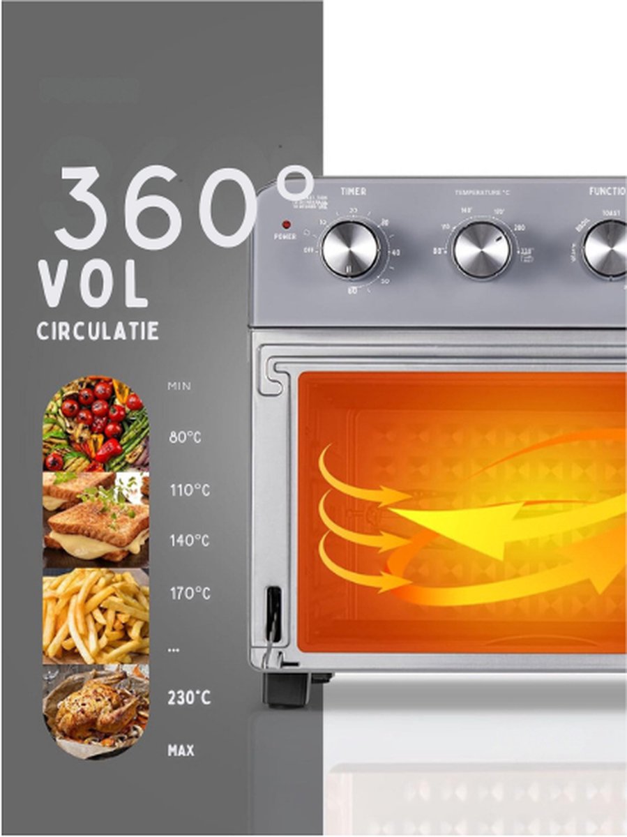Heteluchtfriteuse 23L 1700W met Draaispies en Accessoires Grijs