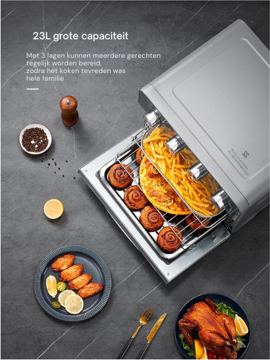 Heteluchtfriteuse 23L 1700W met Draaispies en Accessoires Grijs