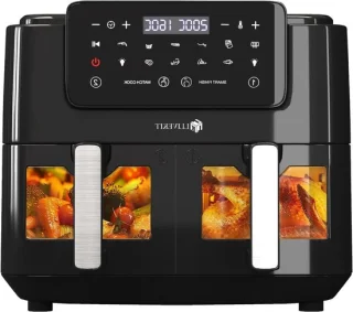 Heteluchtfriteuse dubbel met 2 lades, 9 liter, zwart