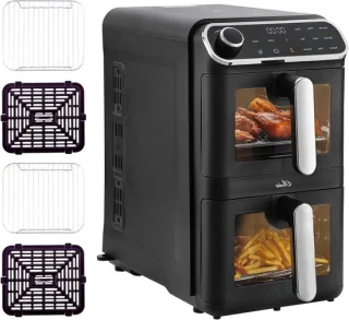 Heteluchtfriteuse dubbel - verticale airfryer - dubbele kamer - 11 liter - zwart
