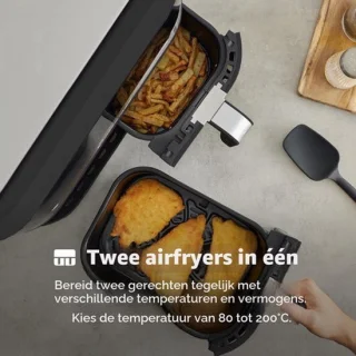 Heteluchtfriteuse dubbele heteluchtfriteuse - 9 liter - 1800 W - roestvrij staal