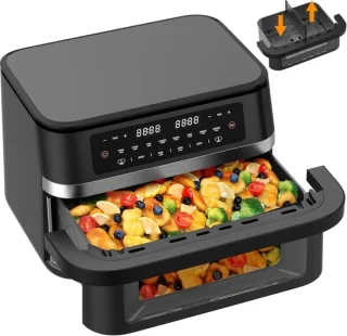 Heteluchtfriteuse dubbele zone xxl airfryer 11 liter zwart
