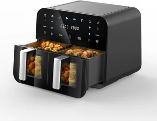Heteluchtfriteuse met 2 kamers - zwart