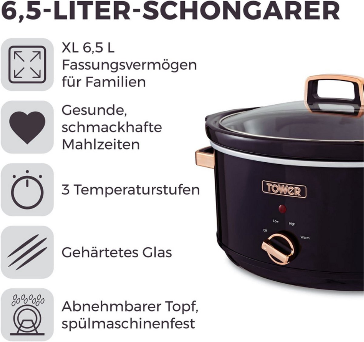 Infinity Slowcooker 6.5L Zwart Roségoud