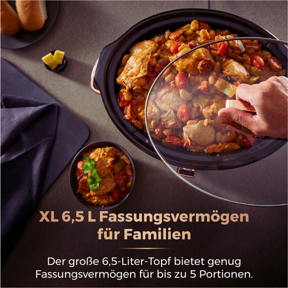 Infinity Slowcooker 6.5L Zwart Roségoud