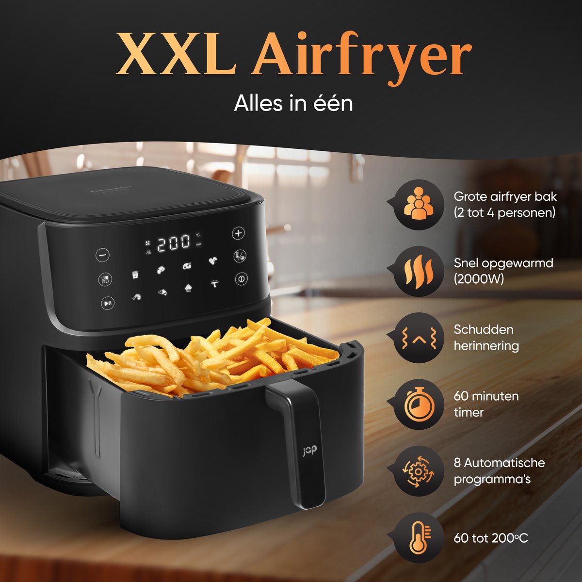 JAP Appliances Ascension Airfryer XL 7,6L Zwart