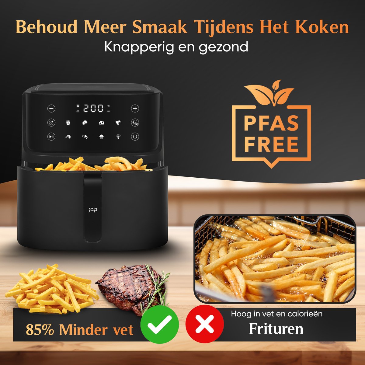 JAP Appliances Ascension Airfryer XL 7,6L Zwart