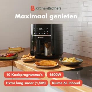 KitchenBrothers Airfryer XL 6L Zwart