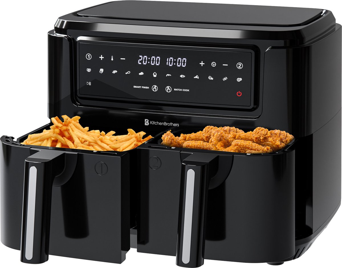 De KitchenBrothers Airfryer XXL Dual Zone 9L Zwart in één oogopslag