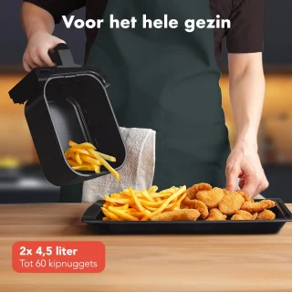 KitchenBrothers Airfryer XXL Dual Zone 9L Zwart