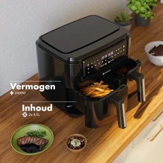 KitchenBrothers Airfryer XXL Dual Zone 9L Zwart