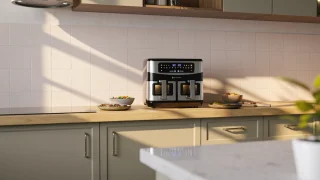 KitchenBrothers Dubbele Airfryer 9L RVS/Zwart