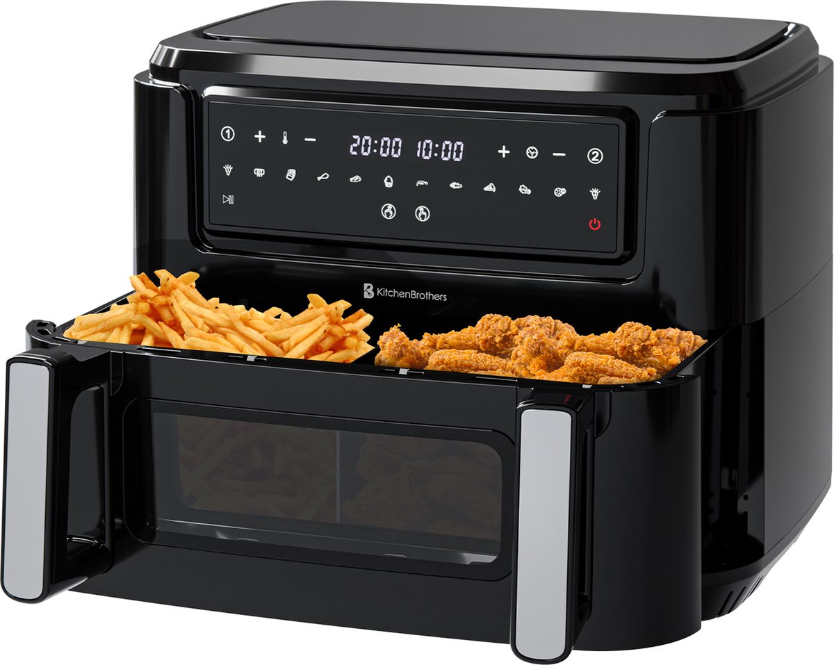 De KitchenBrothers Dubbele Airfryer XXL 9L Zwart in één oogopslag