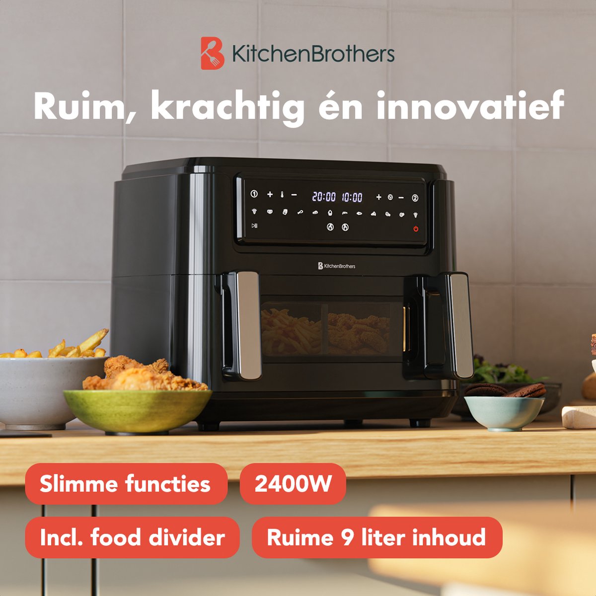Wat vinden we goed aan de KitchenBrothers Dubbele Airfryer XXL 9L Zwart