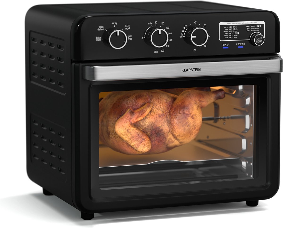 De Klarstein Air Glaze Airfryer 2000W 34L Zwart in één oogopslag