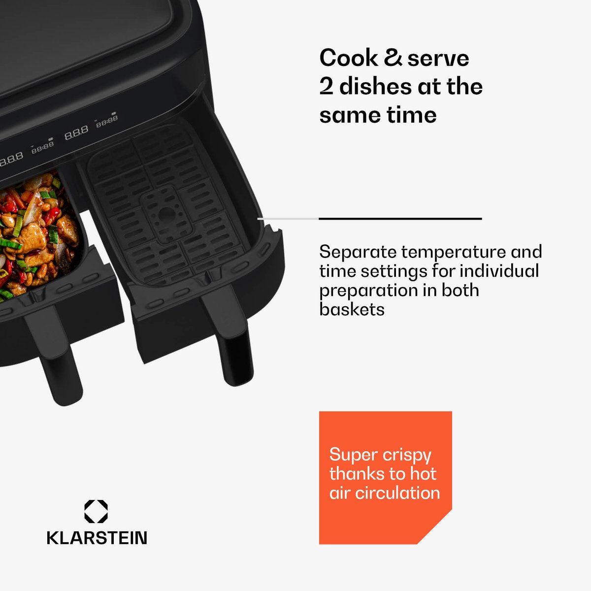Klarstein Airfryer XL 6L 2850W Zwart Dual Kamers