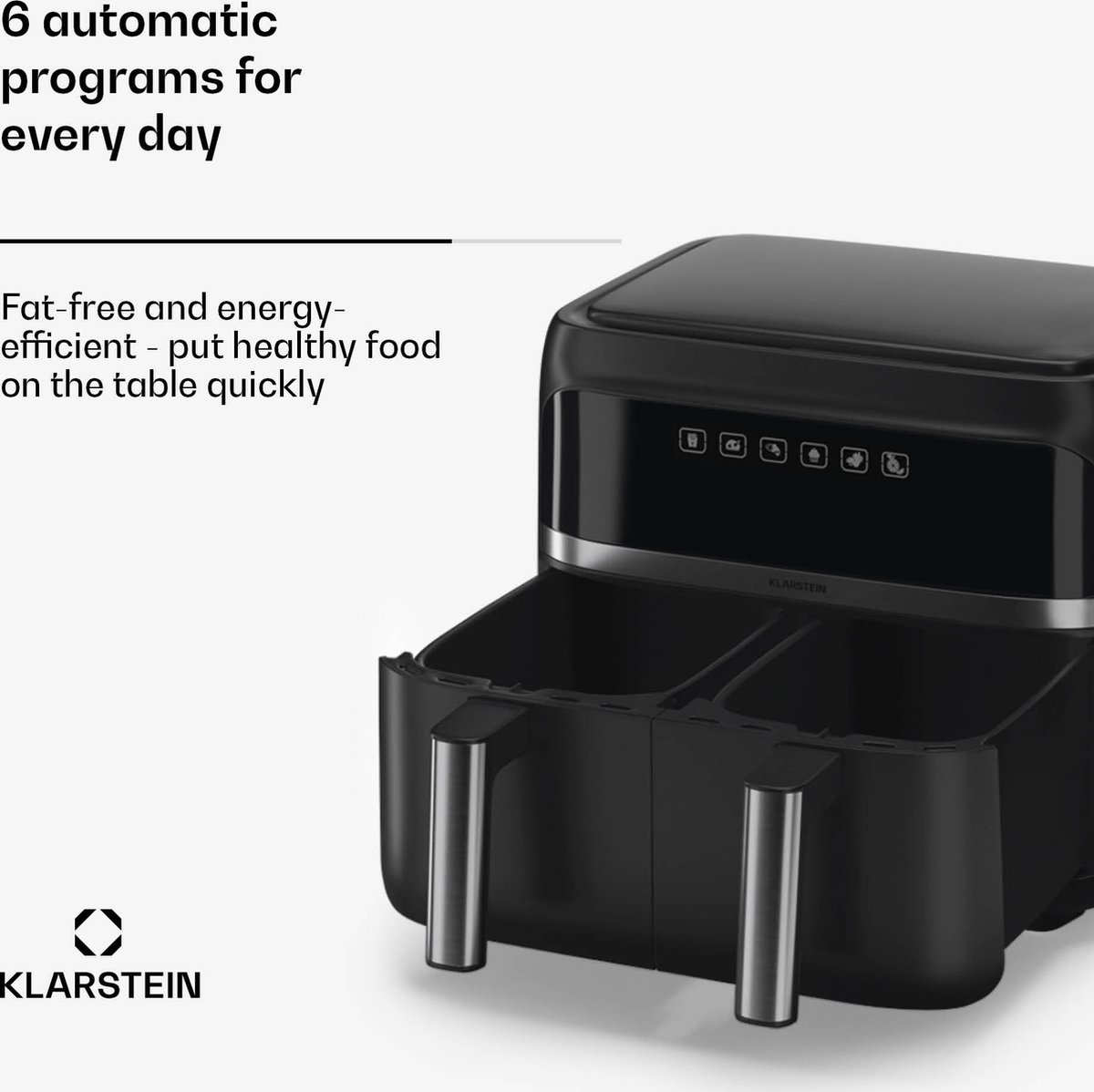 Klarstein Airfryer XL 6L 2850W Zwart Dual Kamers