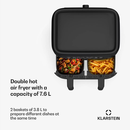 Klarstein Airfryer XL 6L 2850W Zwart Dual Kamers