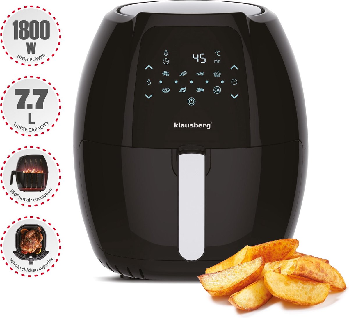 Wat vinden we goed aan de Klausberg 7495 Heteluchtfriteuse XXL 7.7L