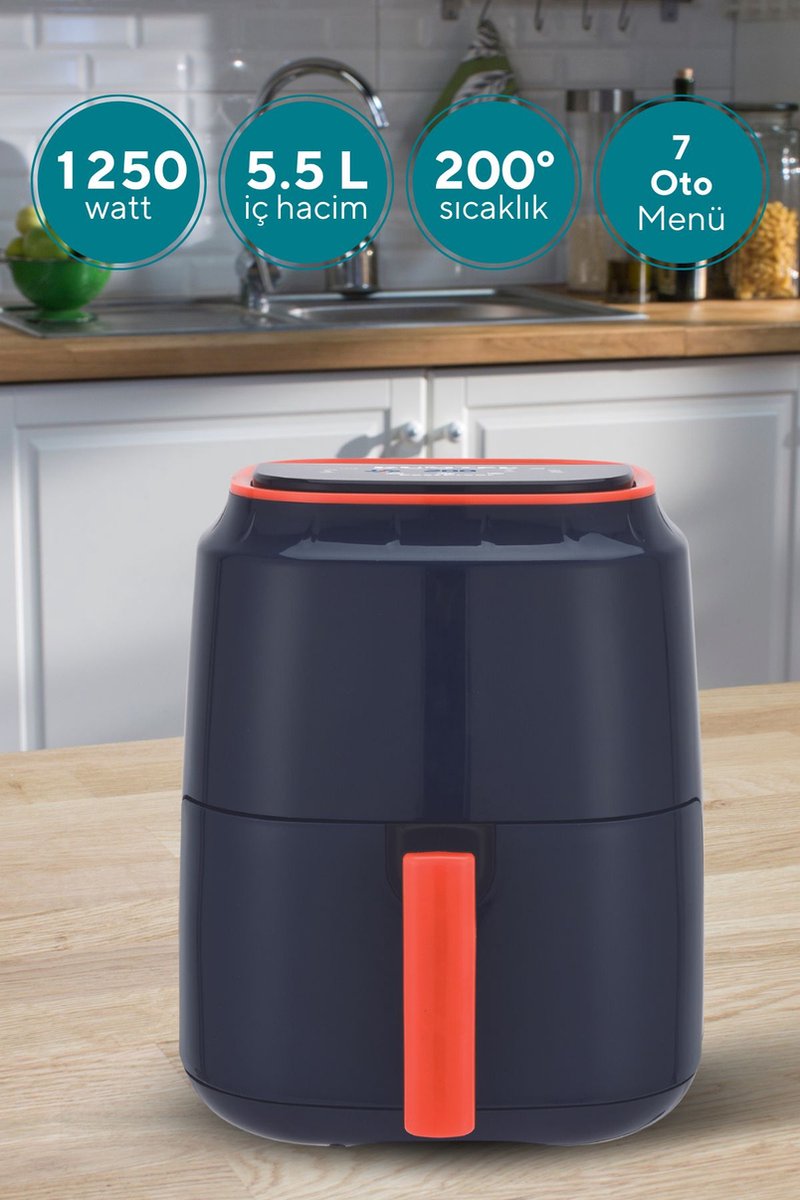 KUMTEL HAF-09 XXL Airfryer 5,5L Donker Blauw