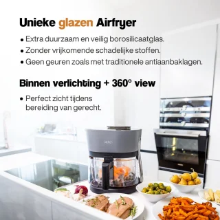 Lauben Airfryer Glass&Steam 4,5L 1300W Zwart/Grijs