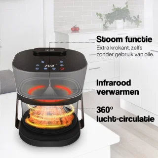 Lauben Airfryer Glass&Steam 4,5L 1300W Zwart/Grijs